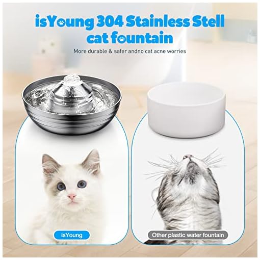 isYoung Cat Water Fountain Stainless Steel, 67oz/2L Metal Pet Fountain