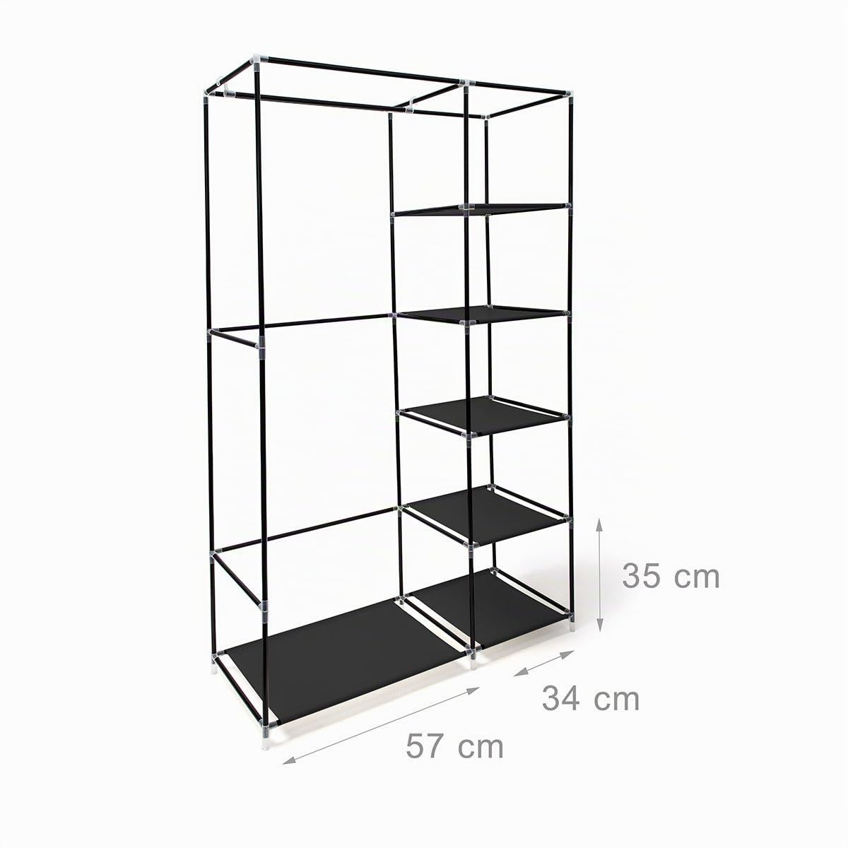 Relaxdays 10019124 Armoire pliante avec housse Penderie avec revêtement en tissu VALENTIN XL 5 compartiments et 1 tringle à vêtements avec fermeture éclair idéal pour le camping, noir