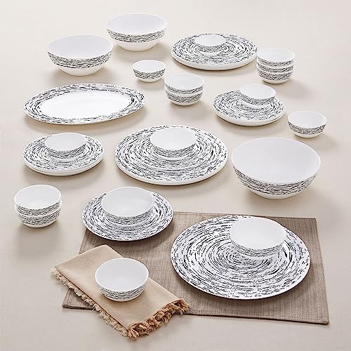 Image of Larah By Borosil Moon Milky Way Dinner Set - 36 Pcs, Opal Glass Dinner Plates & Bowls Crockery Set for Dinning, White