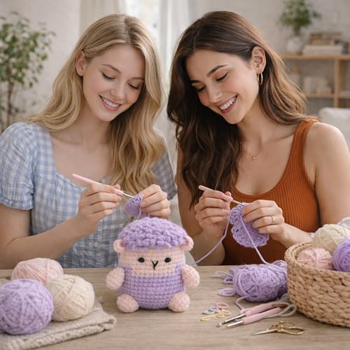 Image of HOUSE CREATIVITY Crochet Kit for Beginners, Make a Fluffy Sheep, Amigurumi Crochet Kit with Video Tutorial, Complete Set with Yarn, Hook & Stuffing, Cozy Stress Relief Gift for Adults & Kids