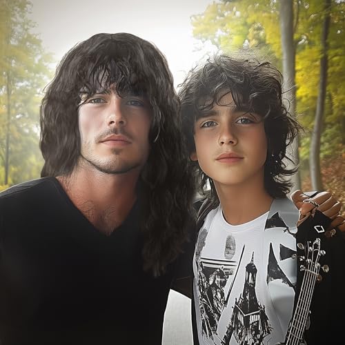 Uqje ZY181590500US2 Men’S 80S Wig Black Long Curly Wig Rocker Wig Costume Wig thumb #5