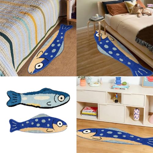 Tapis floqué à motif poisson lavable pour salon et crèche
