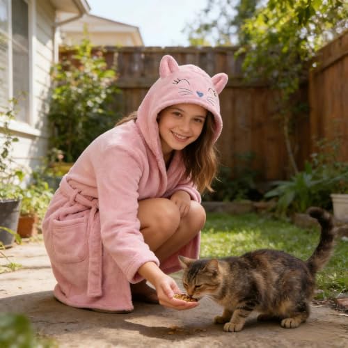 Image of V.&GRIN Girls Fleece Hooded Robe, Soft Unicorn Bathrobe for Kids 5-14 Years