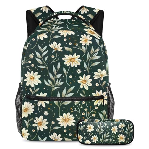 Cartables verts mini fleurs avec trousse assortie pour la rentrée scolaire des ados