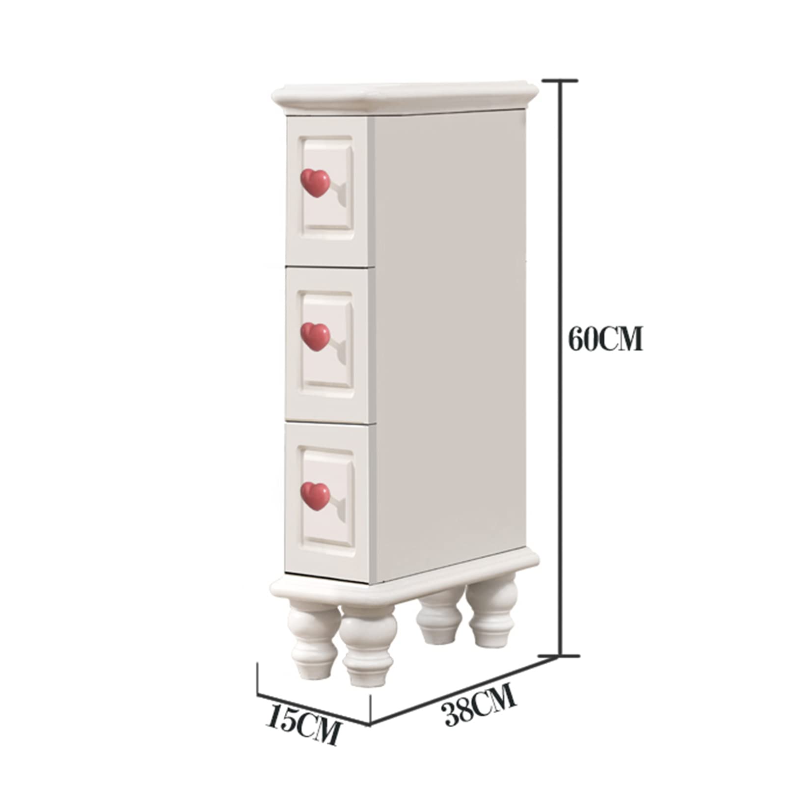 Nachttisch mit 3 Schubladen, weißer Massivholz-Aufbewahrungsschrank, 15/20/25/30 cm, ultraschmaler Nachttisch für Mini-Schlafzimmer, Kinderzimmer, mit 4 Beinen