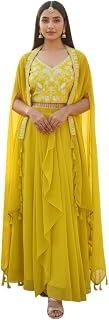 Kangopi Enterprise Women’s Ready-to-Wear Georgette Designer Lehenga Choli with Embroidered Cape Jacket – Available in Yell... Price In India