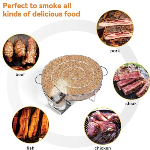 UMIWE Kaltrauchgenerator, Edelstahl Räucherschnecke, Räucherspirale Mit Griff Kaltrauchgenerator für Räucherofen, Food Smoker Rauchgenerator für BBQ 6