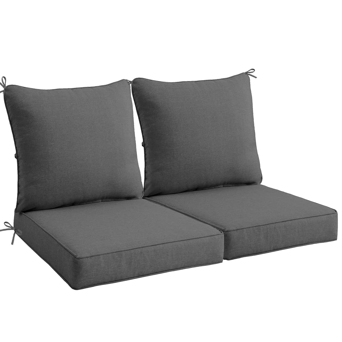 Sundale Outdoor Olefin Deep Seat Cushion Set of 2, Patio Chair Cushion and Pillow, Water-Resistant Sectional Sofa Pad with Straps Medium Gray, 24 x 24