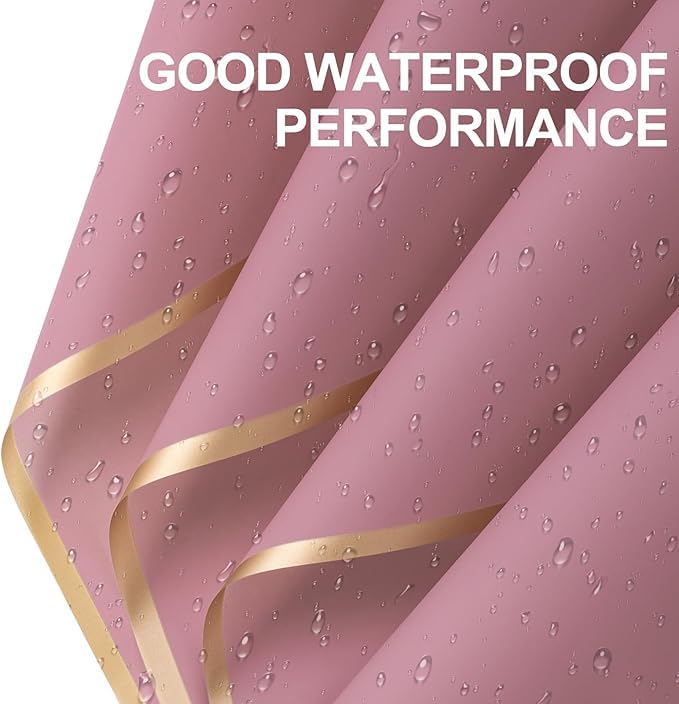 Image of Zarwani - 30 Sheets Korean Style Waterproof Pink Bouquet Wrapping Paper (58cm x 58cm, 60 Microns) | Golden Border Design, Giftwrap for Flowers & Christmas Gift Wrapping Paper (30, Gold Border Pink)