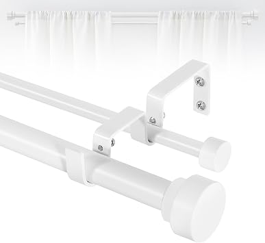 TANGWIN White Double Curtain Rods for windows 66 to 120Adjustable Heavy Duty Double Curtain Rod for Bedroom Living Room,1Inch Pure White Iron Moden Decorative Telescopic Dual Drapery Rod Easy Install