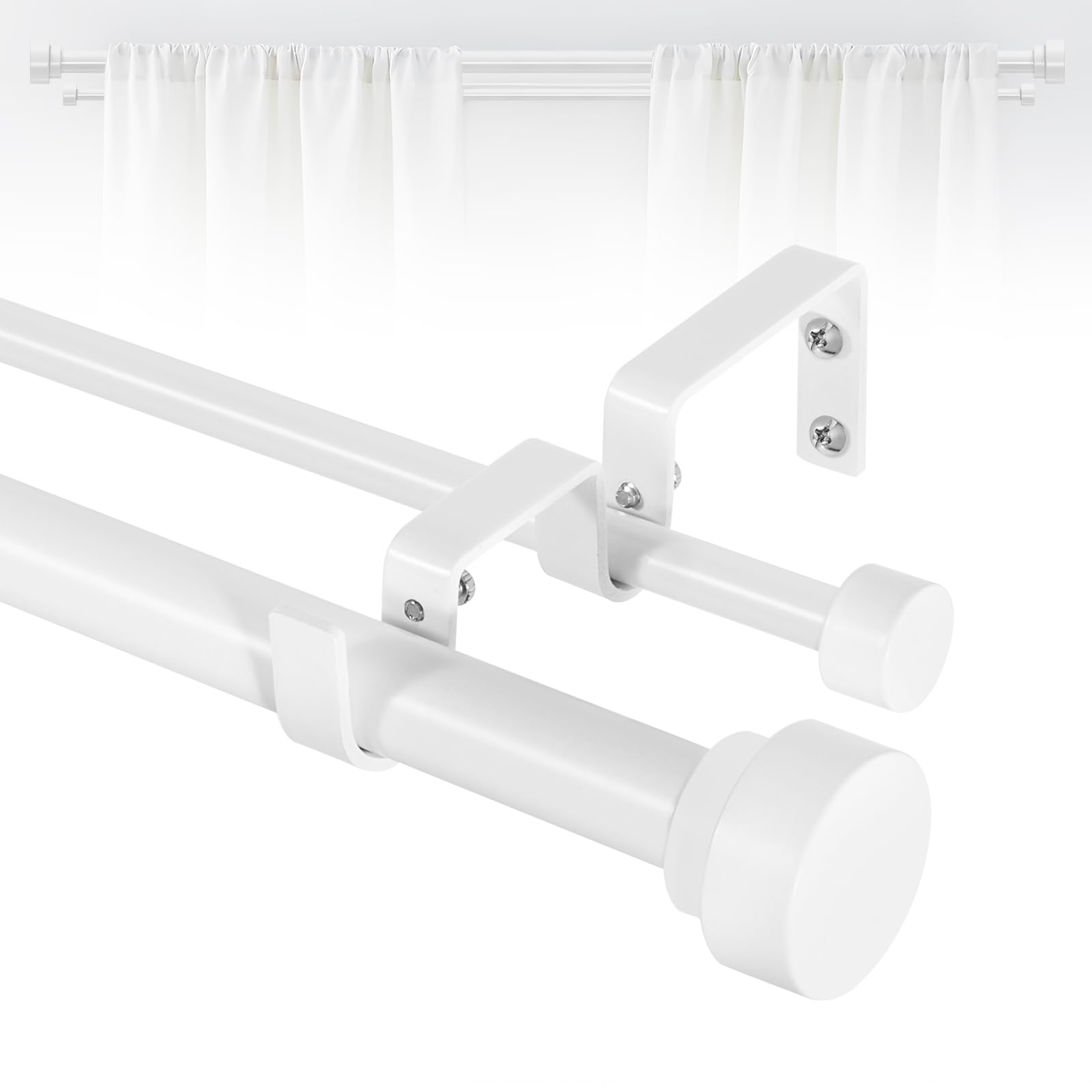 TANGWIN White Double Curtain Rods, 66-120 Inch, Heavy Duty, Adjustable
