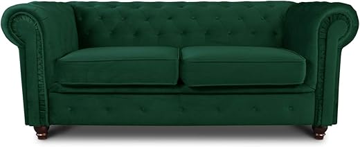 Sofa Chesterfield Asti 2-Sitzer, Couchgarnitur 2-er, Sofagarnitur, Couch mit Holzfüße, Polstersofa – Glamour Design, Velours (Dunkelgrün (Velvet 78))