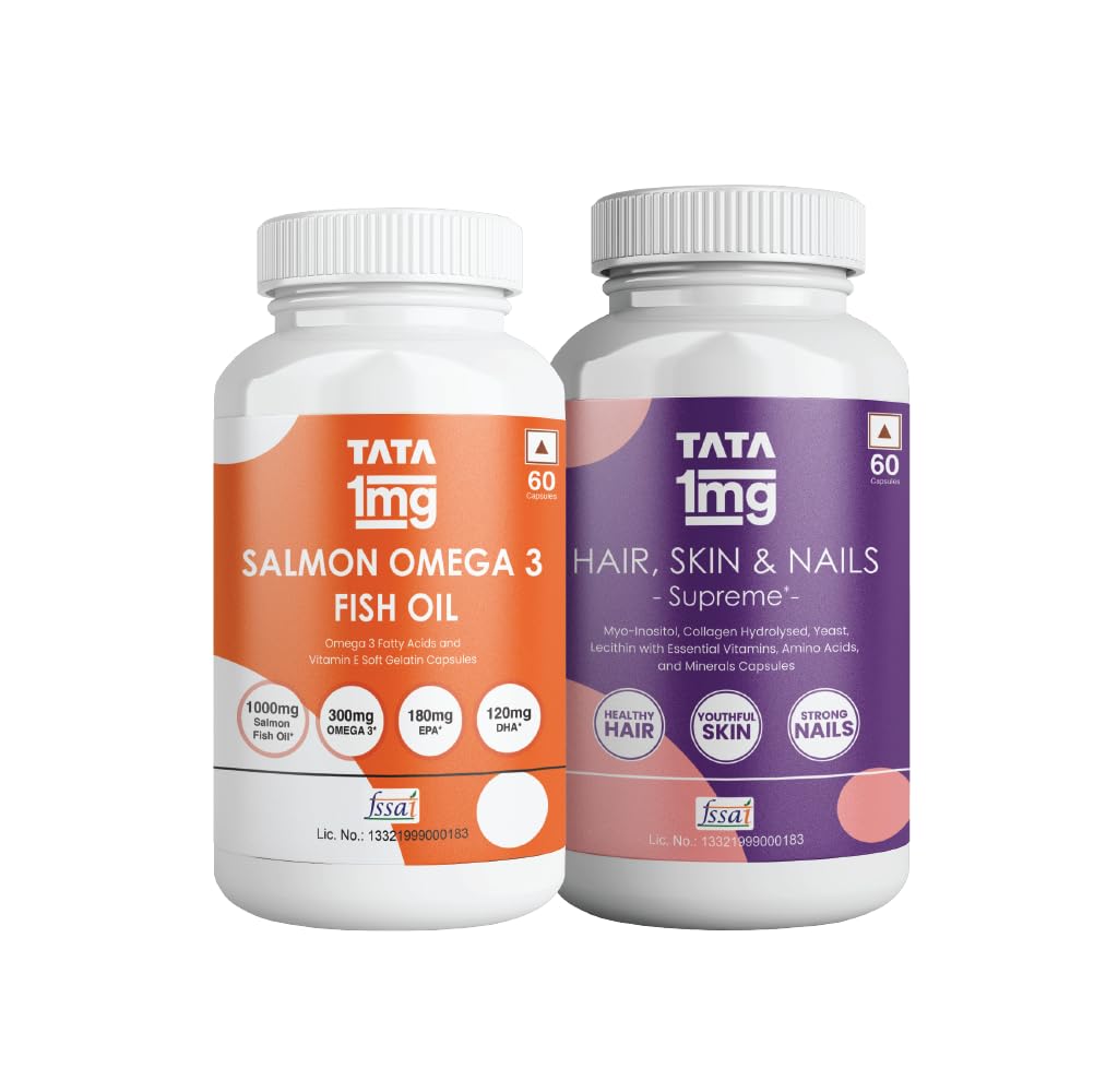 Tata 1mg Salmon Omega Capsules & Tata 1mg Hair,Skin & Nails (Combo,Pack of 60) (B0DB1P67C8) Amazon Price History, Amazon Price Tracker