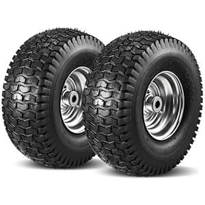Soiiw 2 Pack 15x6.00-6 Reifen und Rad Vorderreifen für John Deere Handwerker Husqvarna Rasenmäher 3 Zoll Zentrierte Nabenbohrung ID 3/4 Zoll Naturkautschuk 4 Lagen mit Rohr 400 lbs Kapazität