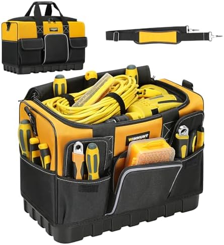 Tool Bag, 16-inch Tool Organisers, 600 Denier Large Tool Bag for Home DIY & Equipment Storage, Yellow and Black (40cm/16inch)