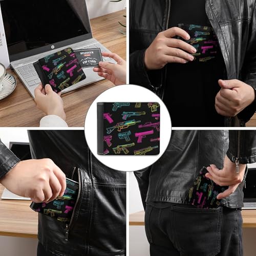 Neon Guns Minimalist Bifold Wallet Slim Purse with Money Clip And Credit Card Holder for Men Women3