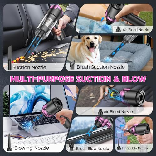 Image of KMM Handheld Car Vacuum Cleaner, 10000PA Vacuum Cleaner & Air Duster, 120W High Power Vacuum Portable Cordless, Hand Held Vacuum Rechargeable with Multi-Nozzles & LED Light for Home, Car, Office