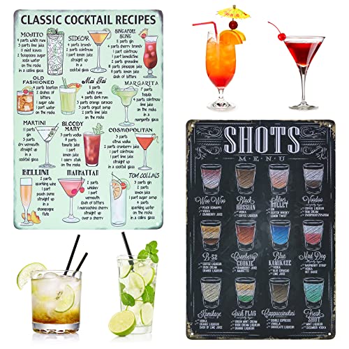MoonSing 2 Pcs Plaque Metal Vintage en Fer Classic Affiche de Cocktails, Métallique Affiche de bar Rétro, Plaque Murale pour Décoration de Café Bar Pub Restaurant Accueil Bière (20x30cm)