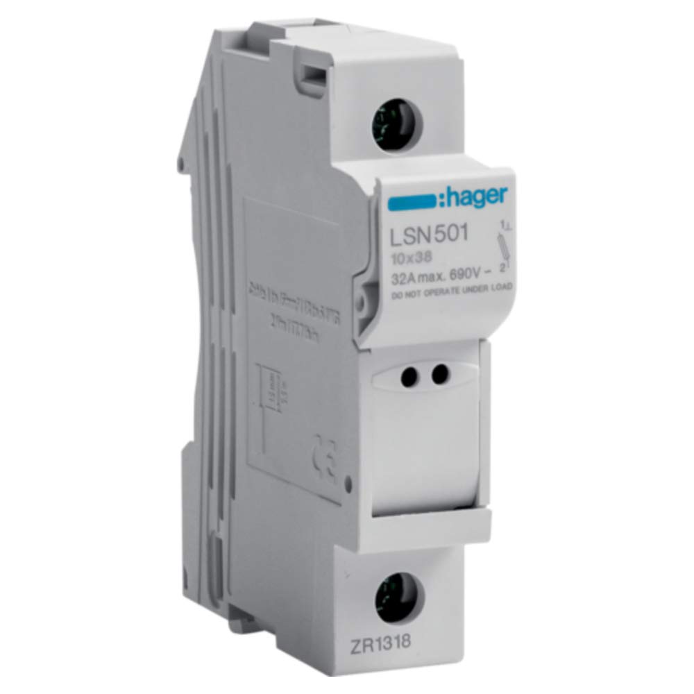 Hager White Lsn501 1P 32A 400V L38 1M Fuse Holder