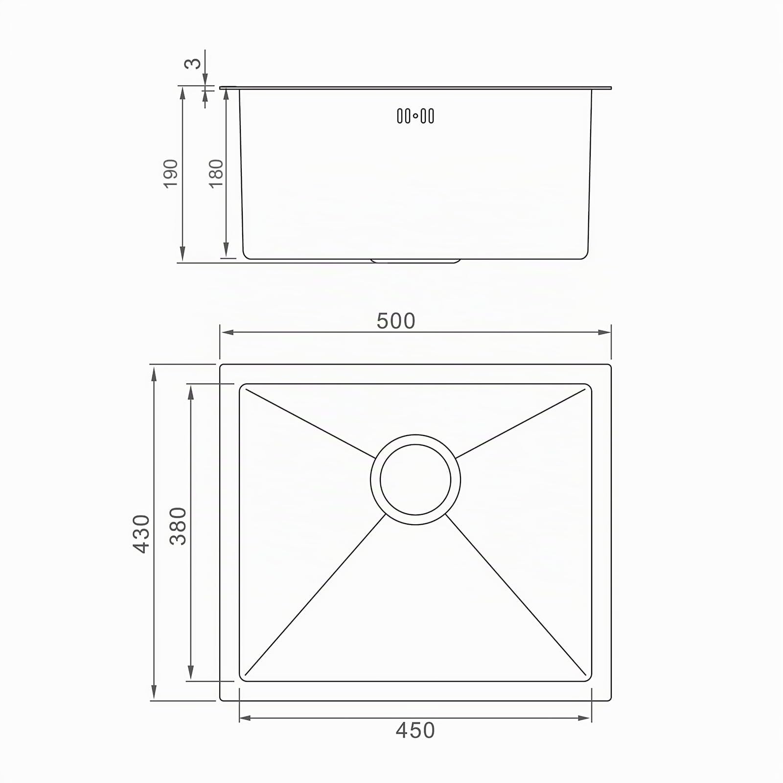 Ibergrif M85043G Évier de Cuisine 1 Bac en Acier Inoxydable 50x43 cm, Montage Encastré ou Supérieur, Avec Filtre de Vidange, Or
