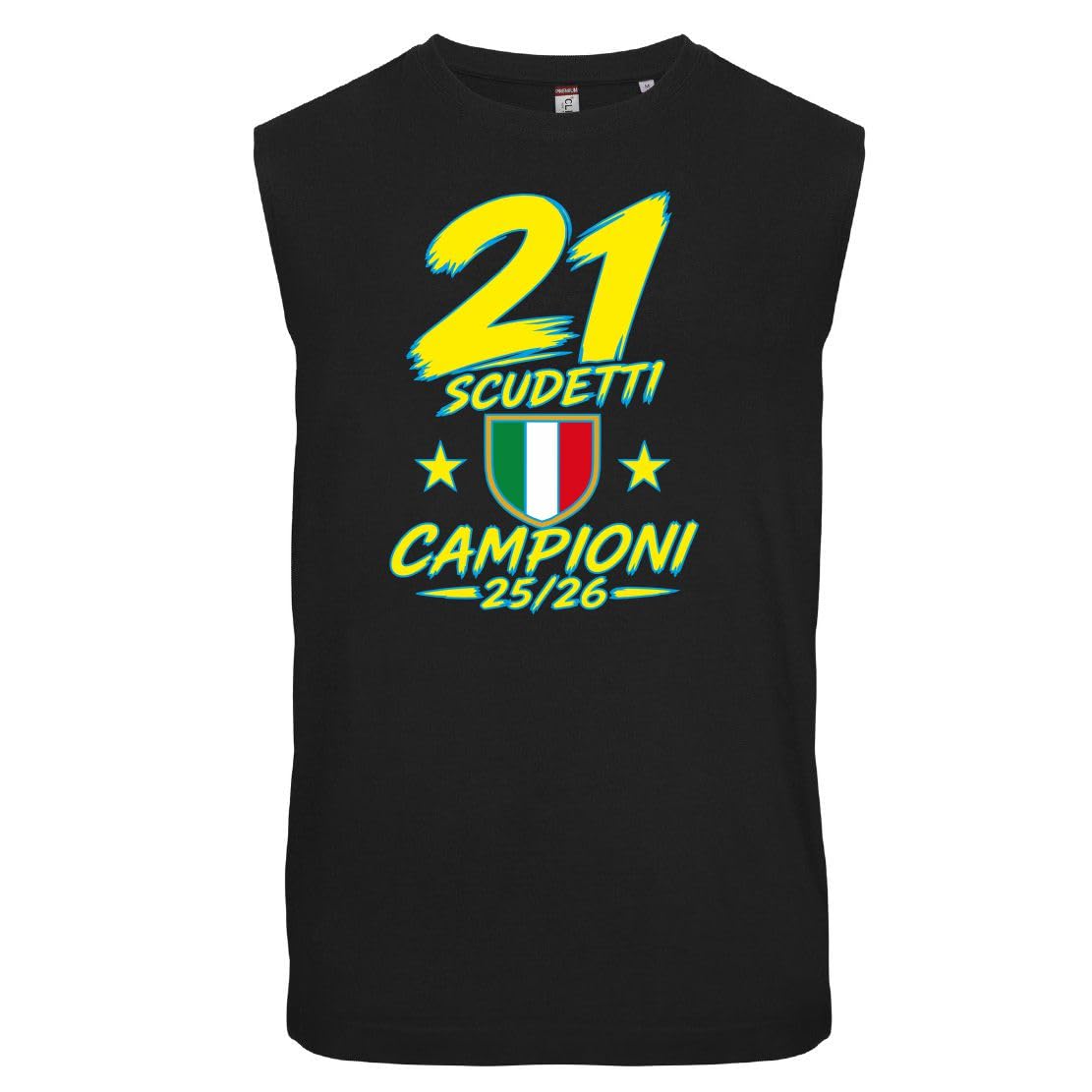 T-Shirt Smanicata Internazionale Campioni d'Italia Seconda Stella 21 Scudetti Tifosi Nero Azzurri | Canotta Unisex Cotone Scudetto Nero Azzurro PS 29999-INT12