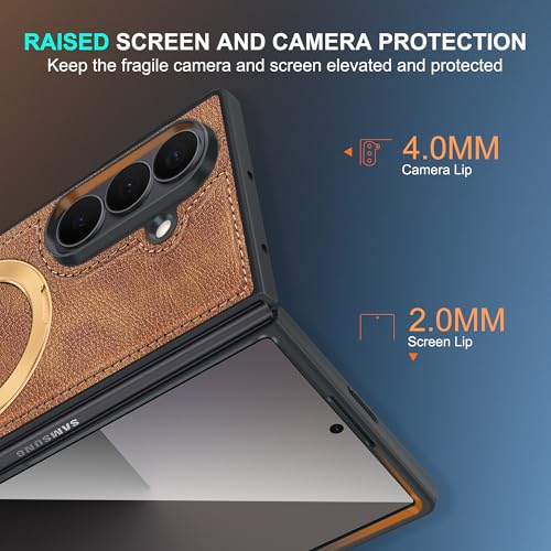 Étui Magnétique Samsung Galaxy Z Fold 7 Antichoc en Cuir Marron