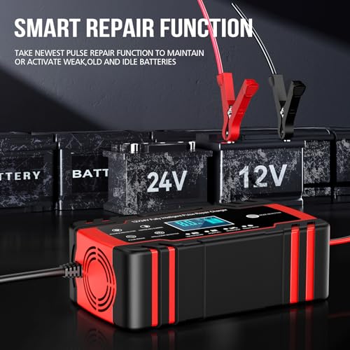 Miniatura 4 de 8A 12V/4A 24V Cargador de Batería de Coche,Cargador de Batería Inteligente para Moto con Función de Reparación,Múltiples Protecciones,para Auto, Moto,Camión,AGM,Gel,Wet, SLA