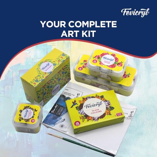 Fevicryl Painting Colour Set with 7 Art Supplies - Acrylic paint, Glass colours, 3D Outliner, Canvas, Brushes - Perfect gift for Students, Children and Artists. (Image - 6)