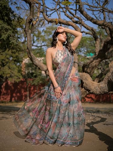 Image of MIRCHI FASHION Saree for Woman Organza Floral Printed | Lightweight Elegant Traditional Sari with Matching Blouse Piece