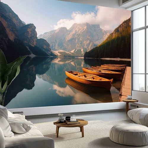 Quality Non-Woven Photo Wallpaper 79 x 55 inch (W x H), Wall Mural Modern Nature Lake Photo Wallpaper 3D Effect - Blue Gray Print Bedroom Living Room Background Decoration Poster
