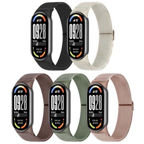 Wizvv Bracelet pour Xiaomi Mi Band 10/9/8 Femme Homme,Lot de 5 Sport Élastiques Nylon de Remplacement pour Xiaomi Smart Band 10/Xiaomi Smart Band 9/Xiaomi...