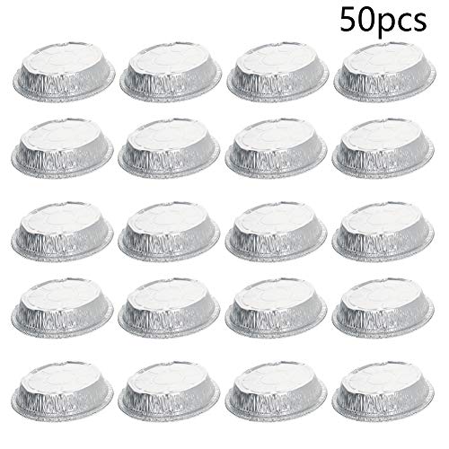 Image of Othmro 50 Pack Aluminum Pans 142mm(Bottom)*185mm(Top) Dia Disposable Foil Pans Cookware Great for Baking, Cooking, Grilling, Serving & Lining Steam Table Trays Chafers