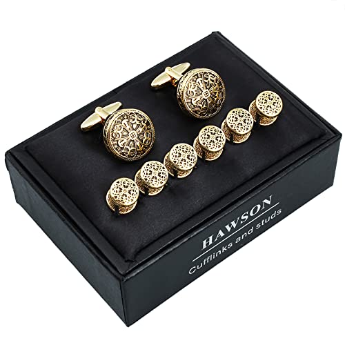 HAWSON Gold Cufflinks and Tuxedo Studs for Men Boy with Gift Box, Suitable for Black Suit White Shirt Bow Tie Vest, Mens Jewelry or Accessories on Wedding Birthday Anniversary Father's Day4