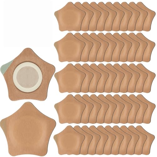 50 Pcs Disposable Castor Oil Patches,Spunlace Absorbent Wrap Organic Cotton,Highly Absorbent,Leak-Proof,Self-Adhesive,No Wash,Breathable,Portable(Oil Not Included)(Star Shape,Skin Color)