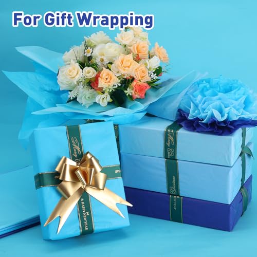 Image of TUXIYA 200 Pcs Blue Tissue Paper for Gift Bags,14 inchX20 inch Tissue Paper Bulk | Mixed Blue Tissue Paper for Packaging, Filler,Flower Crafts,Birthday,Wedding,Graduation DIY Crafts Holiday Flowers
