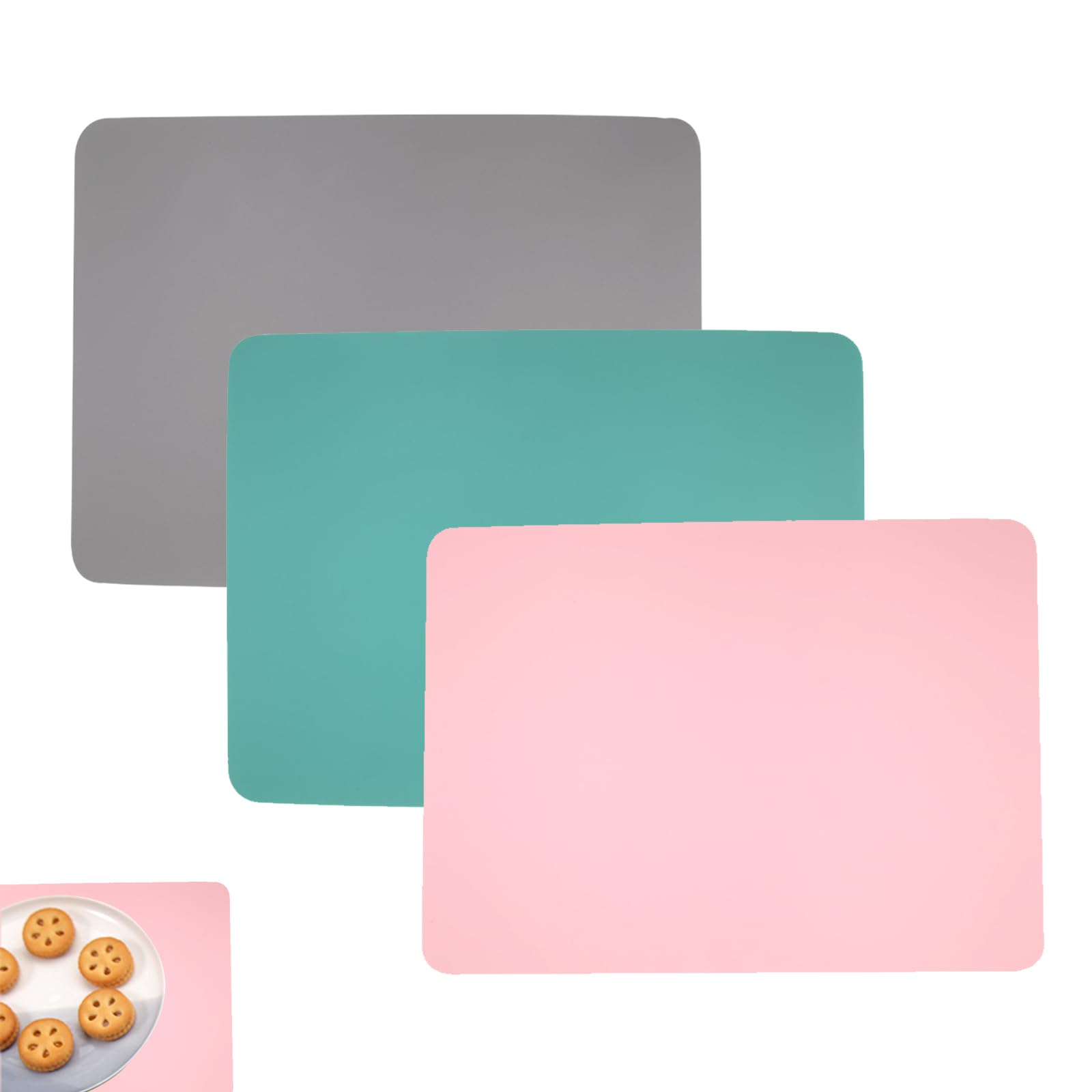 Yudawn Green Gray Pink Silicone Mat, 3 Pcs Silicone Placemats Non Slip Table Protector Mats Multipurpose Dining Baking Mat For Resin Worktops Crafts, 30 X 40Cm