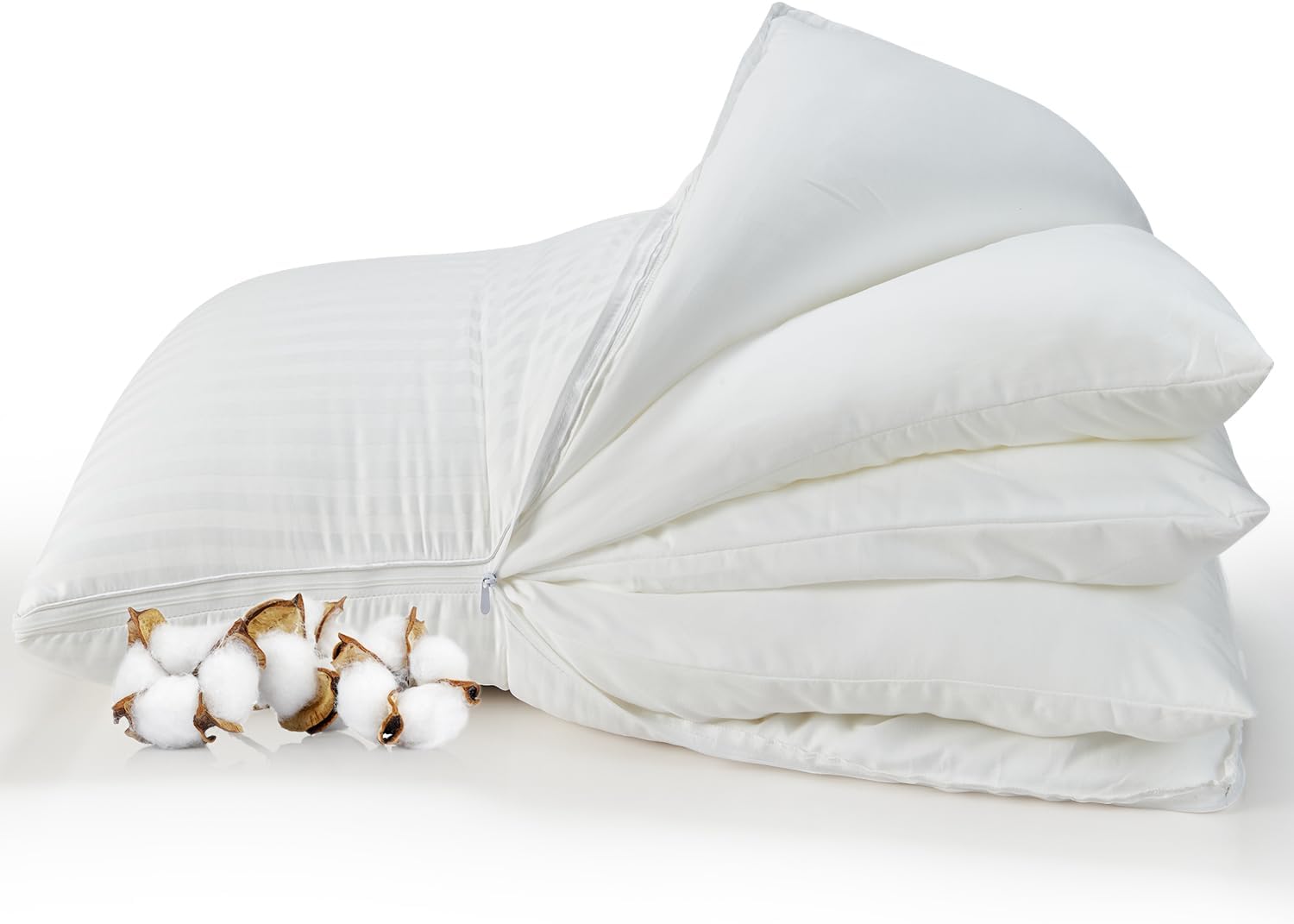 Adjustable Layer Pillows, Luxury King Assembled Bed Pillow 1 Pack with 100% Cotton Cover,Fluffy Pillows for Back, Stomach or Side Sleepers