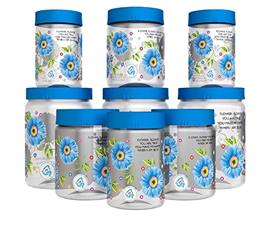 GPET Print Magic Container Blue Pack of 9-2000ml (3 pcs), 1000ml (3 pcs), 750ml (3 pcs) Plastic Grocery Container | Home Kitchen Container | Plastic Jar Set