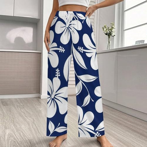 Pajama Pants for Man Woman Vibrant Couple Home PJ Bottoms Sleepwears Gifts Tropical Hibiscus2