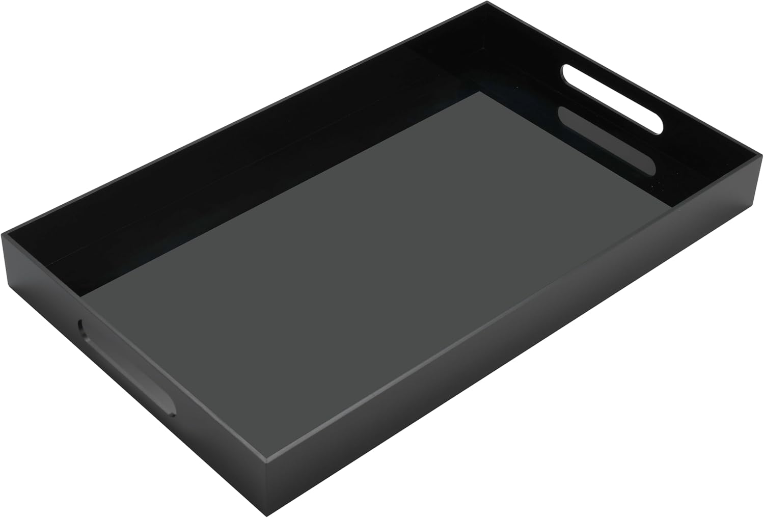Glossy Black Acrylic Serving Tray with Handles-Butler Trays for Coffee Table, Snacks,Breakfast in Bed, Kitchen Countertop,Vanity,Makeup Organizer,Ottoman (Black, 12x20 Inches) Black 20" x 12" x 2"