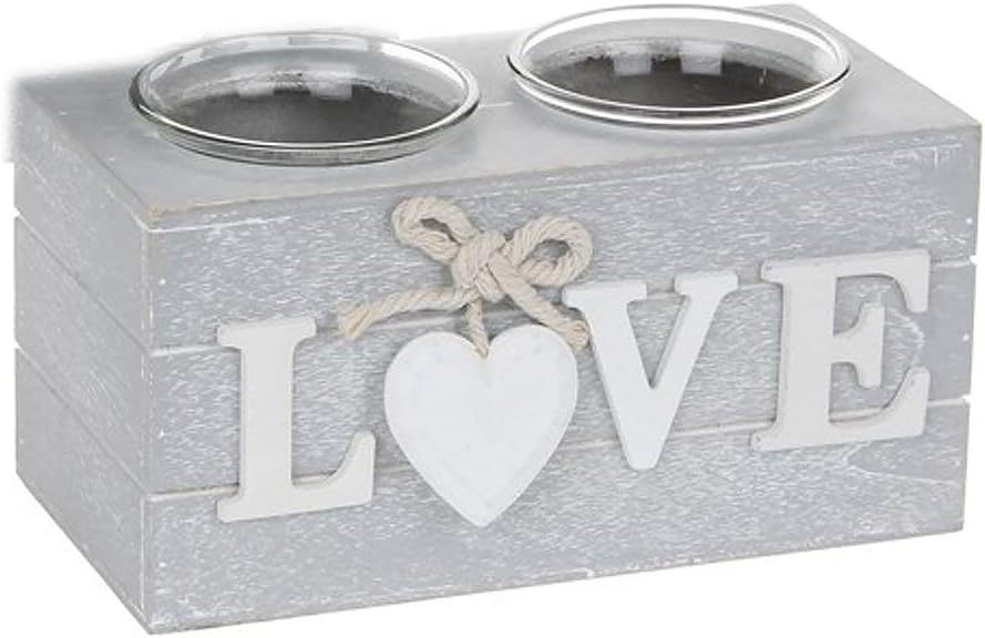 Provence Double Tealight Holders in Grey - Love