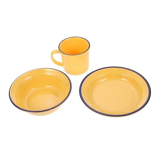 1 Set Dish Cup Set Vintage Tea Cups Sushi Plate Set Retro Decor Enamel Salad Bowl Food Serving Tableware Melamine Dinnerware Sets Tea Mug Service Plate Food Dish Yellow Melamine A5