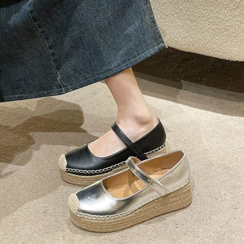 Espadrilles Wedges for Women, Mary Jane High Heels Woven Platform Espadrille Wedge Closed Toe Sandals Summer Flats4