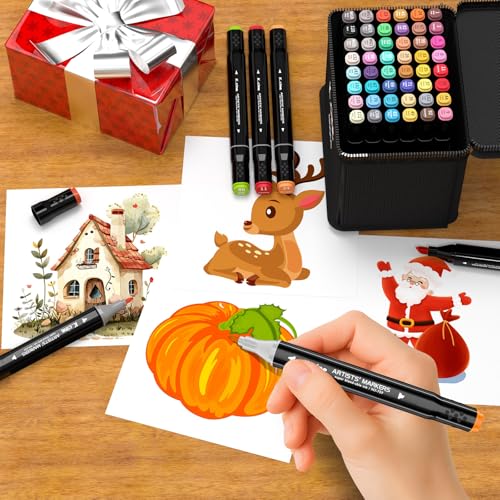 Image of KJSHUANGTANG Alcohol Markers, 48 Colors Dual Tip Art Markers, Drawing, Coloring Marker for Sketching Adult Coloring