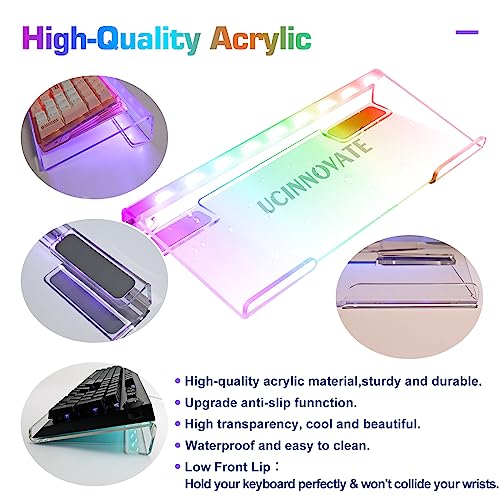 Image of UCINNOVATE Dreamcolor Acrylic LED Backlit Keyboard Stand Tray, 60% Gaming USB Interface Tilted for Easy Ergonomic Typing and Working, Office Desk, Home