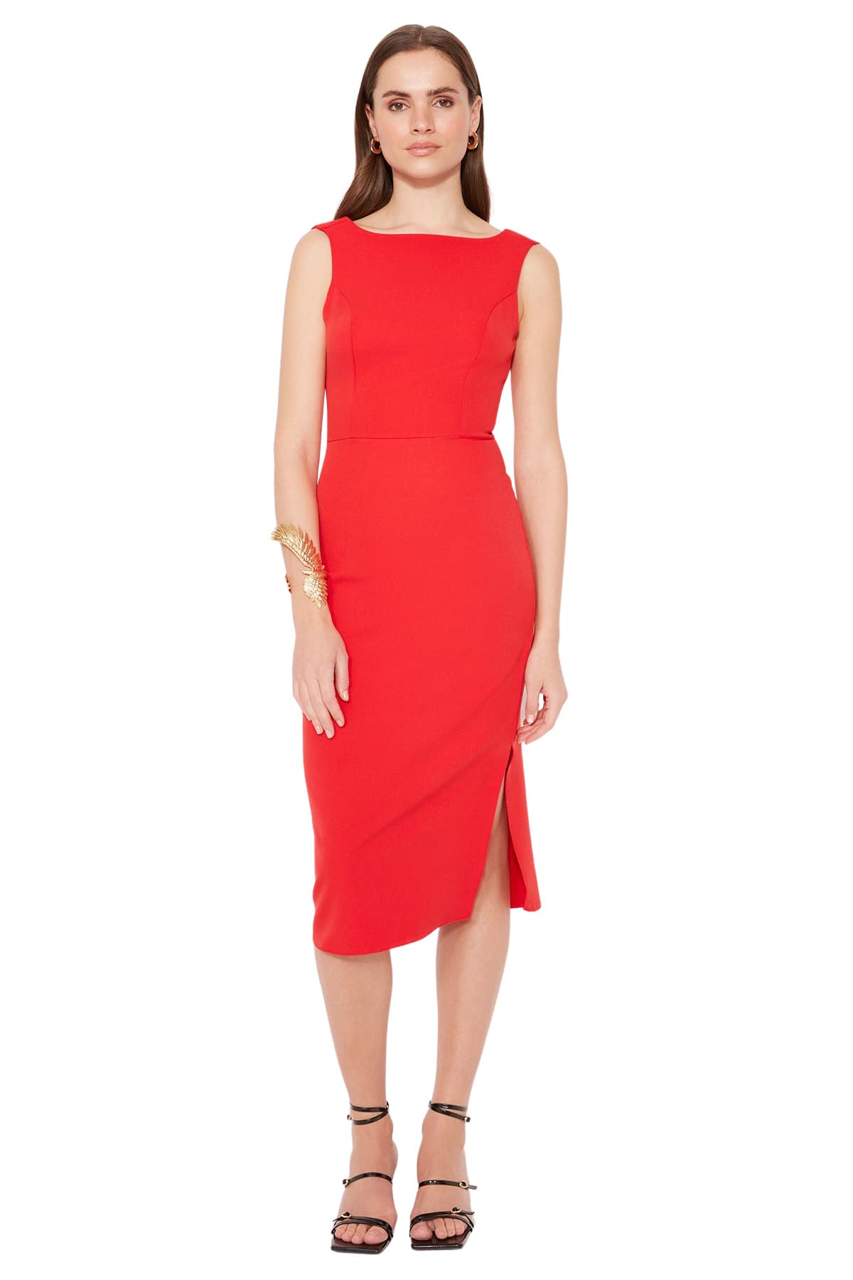 Trendyol Women Midi Bodycon Fitted Woven Dress Rot