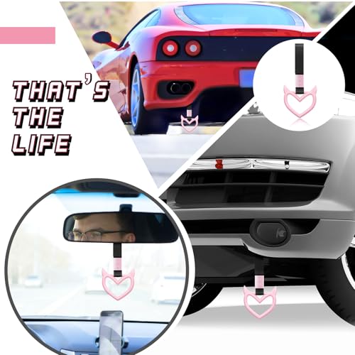 Image of 4 Pieces Heart Handle Keychains Car Accessory Heart Hand Strap Drift Charm for Car Interior Exterior Decoration(Pink,Devil)