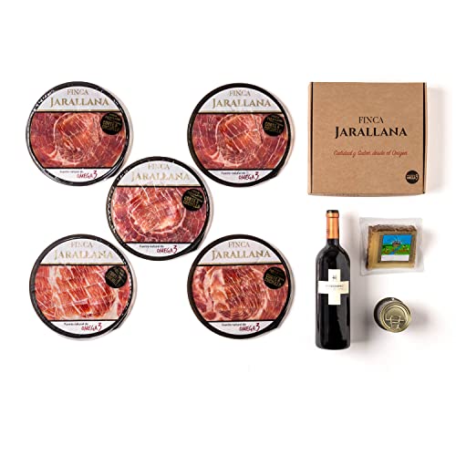 Finca Jarallana - Pack Gourmet de Jamón Ibérico Loncheado, Lata de Foie, Cuña de Queso de Oveja y Botella de Vino - Lote Especial Ideal para Regalo Cover
