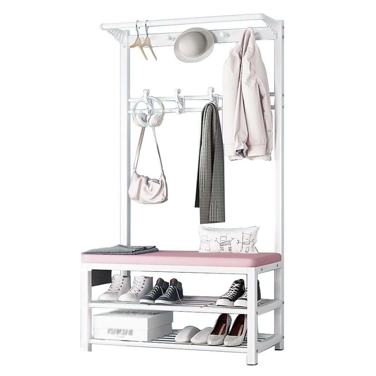 Portemanteau sur pied avec miroir meuble entrée vestiaire scandinave gris