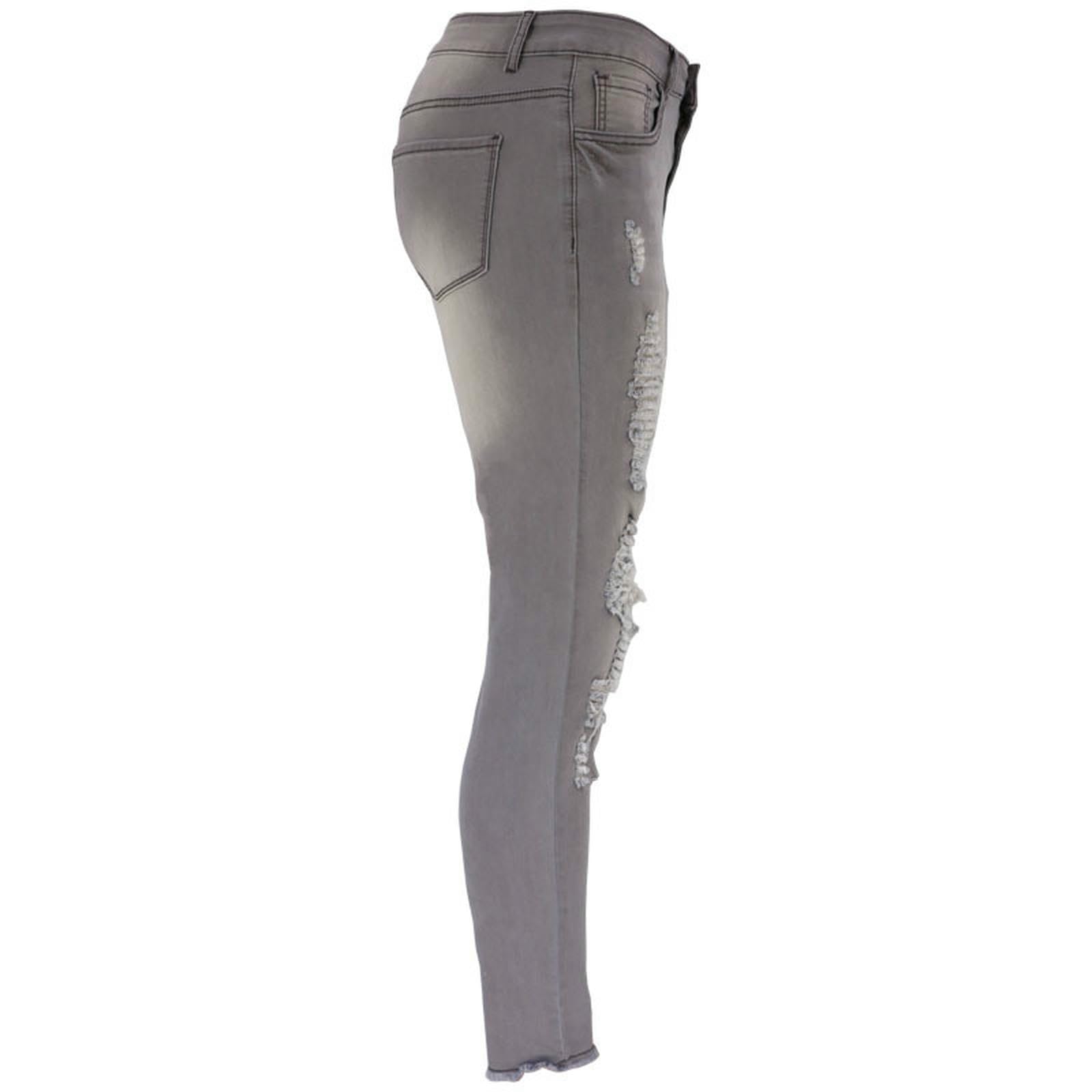 Jeans da Donna Nuovo Stile Pantaloni Strappato con A Larga Gamba Stretta Nove Punti-Blu Scuro-s